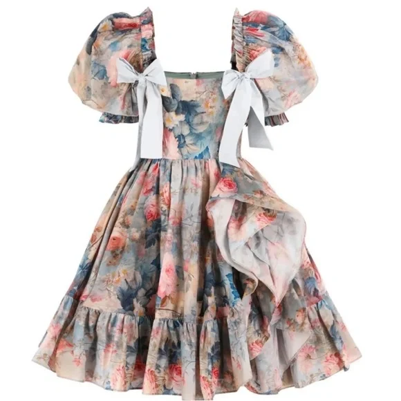 Selkie x Free People Floral Puff Sleeve Mini Dress buttercream dress - Picture 1 of 10